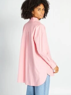 Camisa Oversize De Popelina - Rosa -TrendyModa Ventas camisa oversize de popelina rosa aee08 3 frb3