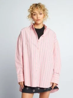 Camisa Oversize De Popelina - Rosa Rayado -TrendyModa Ventas camisa oversize de popelina rosa rayado aee08 6 frb3