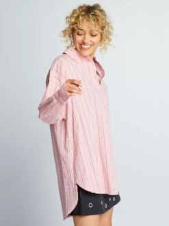 Camisa Oversize De Popelina - Rosa Rayado -TrendyModa Ventas camisa oversize de popelina rosa rayado aee08 6 frb4