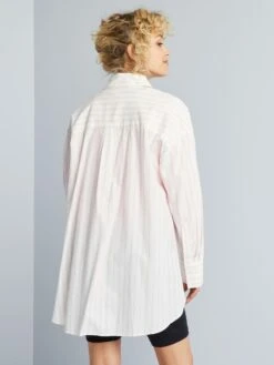 Camisa Oversize De Popelina - Rosa/blanco -TrendyModa Ventas camisa oversize de popelina rosablanco aee08 9 frb3