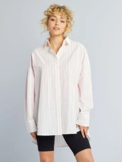 Camisa Oversize De Popelina - Rosa/blanco -TrendyModa Ventas camisa oversize de popelina rosablanco aee08 9 frb5