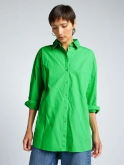 Camisa Oversize De Popelina - Verde