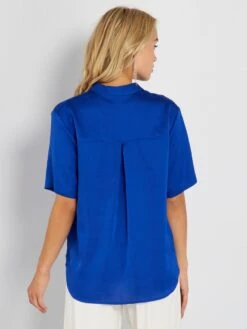 Camisa Satinada De Manga Corta - Azul -TrendyModa Ventas camisa satinada de manga corta azul acw55 2 frb3