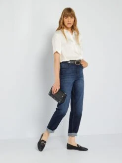 Camisa Satinada De Manga Corta - Blanco