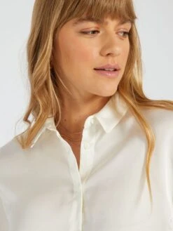 Camisa Satinada De Manga Corta - Blanco -TrendyModa Ventas camisa satinada de manga corta blanco acw55 1 frb5