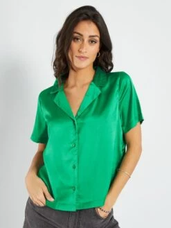 Camisa Satinada 'JDY' - VERDE -TrendyModa Ventas camisa satinada jdy verde ais71 1 frb3
