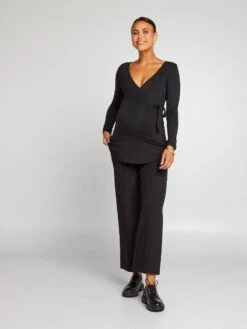 Camiseta Con Cuello Cruzado - Negro -TrendyModa Ventas camiseta con cuello cruzado negro ala71 3 frb4