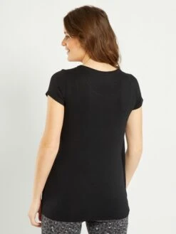 Camiseta De Lactancia Con Cuello Redondo - Negro -TrendyModa Ventas camiseta de lactancia con cuello redondo negro ahw26 2 frb4