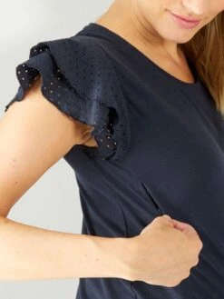 Camiseta De Lactancia Con Volantes En Las Mangas - Azul -TrendyModa Ventas camiseta de lactancia con volantes en las mangas azul ahl70 2 frb2