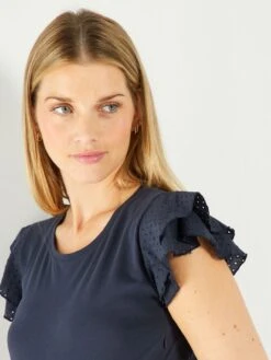 Camiseta De Lactancia Con Volantes En Las Mangas - Azul -TrendyModa Ventas camiseta de lactancia con volantes en las mangas azul ahl70 2 frb5