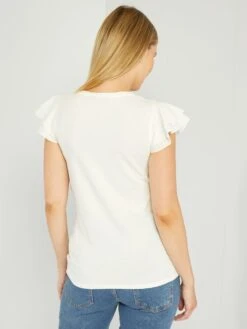 Camiseta De Lactancia Con Volantes En Las Mangas - Blanco -TrendyModa Ventas camiseta de lactancia con volantes en las mangas blanco ahl70 1 frb4