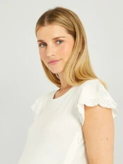 Camiseta De Lactancia Con Volantes En Las Mangas - Blanco -TrendyModa Ventas camiseta de lactancia con volantes en las mangas blanco ahl70 1 frb5