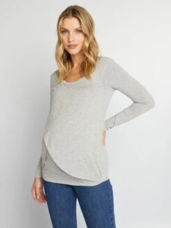 Camiseta De Lactancia Cruzada Por Delante - GRIS -TrendyModa Ventas camiseta de lactancia cruzada por delante gris ala81 1 frb2