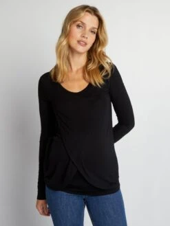 Camiseta De Lactancia Cruzada Por Delante - Negro