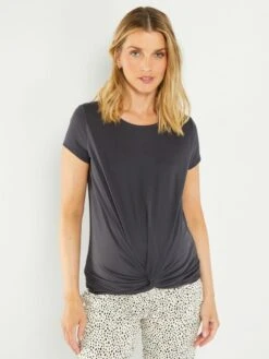 Camiseta Premamá Anudada Por Delante - Gris Oscuro