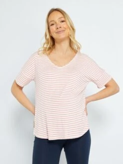 Camiseta Premamá De Rayas - ROSA -TrendyModa Ventas camiseta premama de rayas rosa zo388 3 frb4