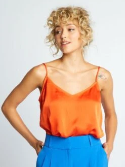 Camiseta Satinada De Tirantes - NARANJA
