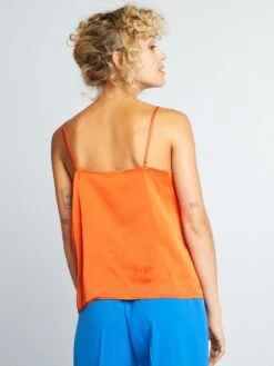 Camiseta Satinada De Tirantes - NARANJA -TrendyModa Ventas camiseta satinada de tirantes naranja ajl13 2 frb3