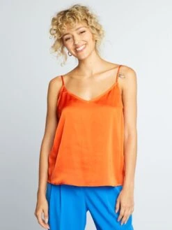 Camiseta Satinada De Tirantes - NARANJA -TrendyModa Ventas camiseta satinada de tirantes naranja ajl13 2 frb4