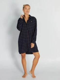 Camisón De Franela - AZUL MARINO NEGRO