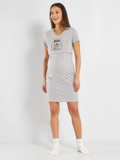 Camisón De Premamá Con Brillos - Gris