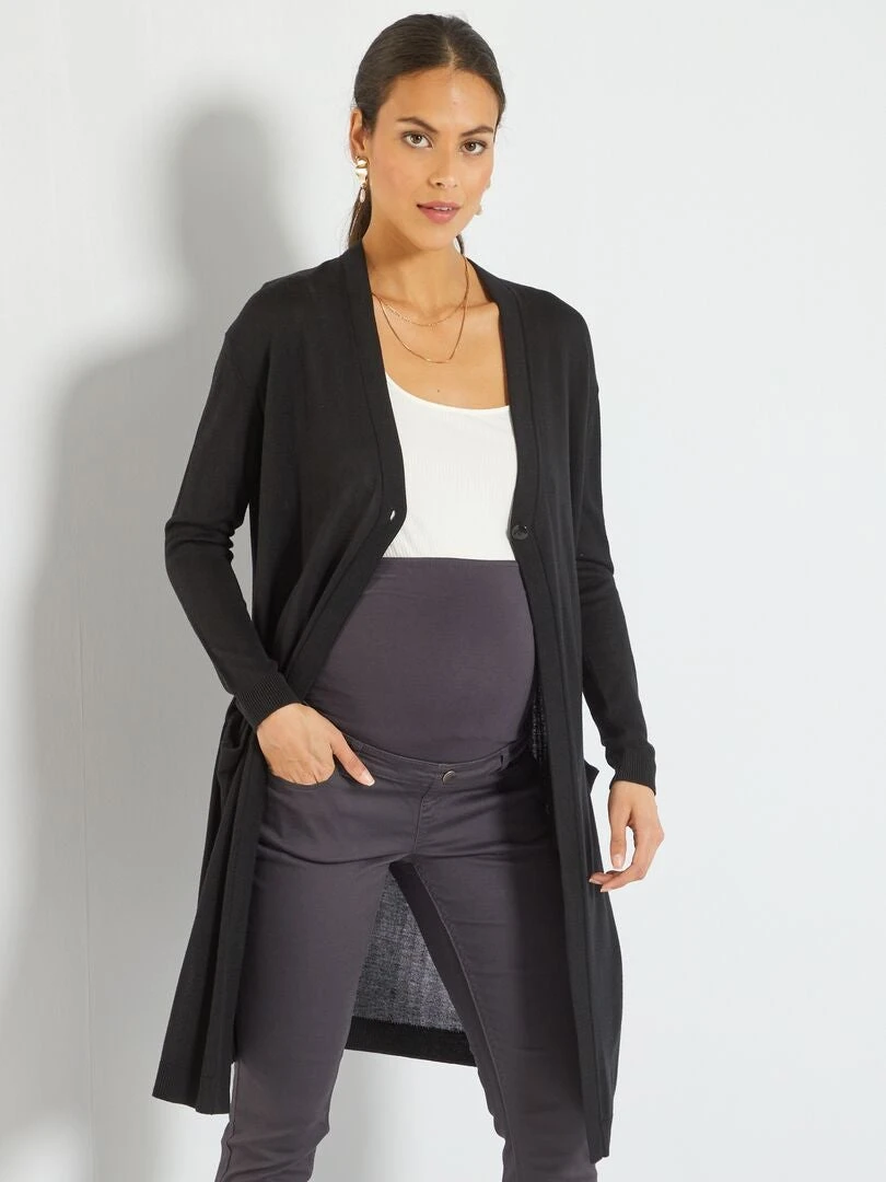 Chaqueta De Punto De Canalé Largo Medio - NEGRO 4 Chaqueta De Punto De Canalé Largo Medio - NEGRO - Imagen 2