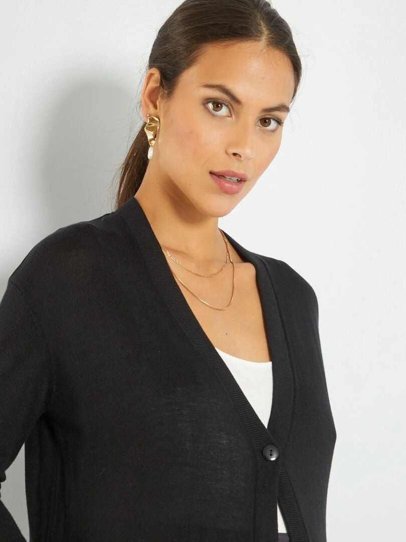 Chaqueta De Punto De Canalé Largo Medio - NEGRO 5 Chaqueta De Punto De Canalé Largo Medio - NEGRO - Imagen 3