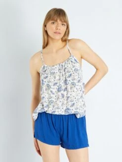 Conjunto De Pijama - 2 Piezas - Blanco/azul