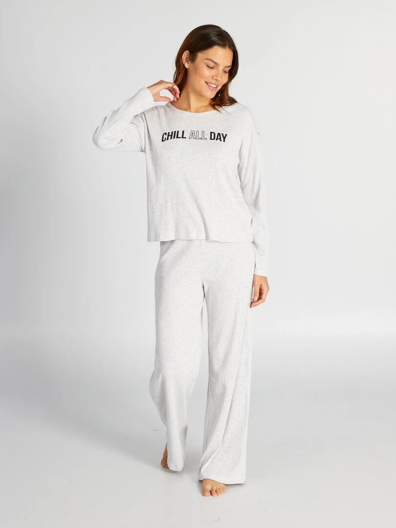 Conjunto De Pijama Con Camiseta + Pantalón - 2 Piezas - GRIS_ 3 Conjunto De Pijama Con Camiseta + Pantalón - 2 Piezas - GRIS_