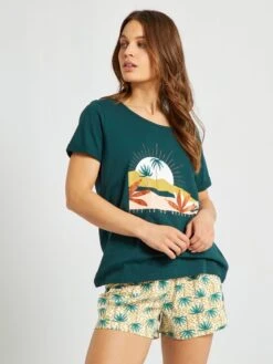 Conjunto De Pijama Corto - 2 Piezas - Verde -TrendyModa Ventas conjunto de pijama corto 2 piezas verde zt074 2 frb3