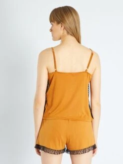 Conjunto De Pijama Corto Con Encaje - 2 Piezas - Camello -TrendyModa Ventas conjunto de pijama corto con encaje 2 piezas camello ala46 1 frb4