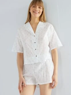 Conjunto De Pijama Corto De Plumeti - 2 Piezas - BLANCO -TrendyModa Ventas conjunto de pijama corto de plumeti 2 piezas blanco zs153 1 frb4