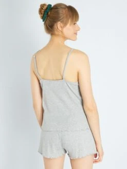 Conjunto De Pijama Corto De Punto De Canalé - 2 Piezas - Blanco -TrendyModa Ventas conjunto de pijama corto de punto de canale 2 piezas blanco ala64 1 frb2