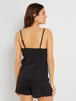 Conjunto De Pijama Corto De Punto De Canalé - 2 Piezas - Negro -TrendyModa Ventas conjunto de pijama corto de punto de canale 2 piezas negro ala64 2 frb2