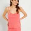 Conjunto De Pijama Corto De Punto De Canalé - 2 Piezas - Rosa -TrendyModa Ventas conjunto de pijama corto de punto de canale 2 piezas rosa ala64 3 frb1