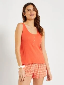 Conjunto De Pijama Corto Estampado - 2 Piezas - Naranja