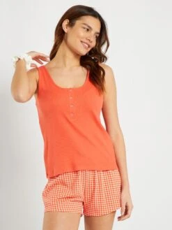 Conjunto De Pijama Corto Estampado - 2 Piezas - Naranja -TrendyModa Ventas conjunto de pijama corto estampado 2 piezas naranja ala57 3 frb3