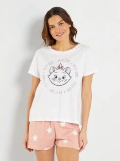 Conjunto De Pijama Corto 'Los Aristogatos' - 2 Piezas - Blanco/rosa
