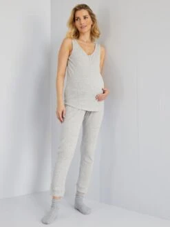 Conjunto De Pijama De Canalé Premamá - 2 Piezas - GRIS