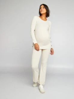 Conjunto De Premamá Con Camiseta + Pantalón De Canalé - CERVEZA BEIGE