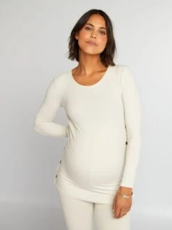 Conjunto De Premamá Con Camiseta + Pantalón De Canalé - CERVEZA BEIGE -TrendyModa Ventas conjunto de premama con camiseta pantalon de canale cerveza beige alh77 1 frb5