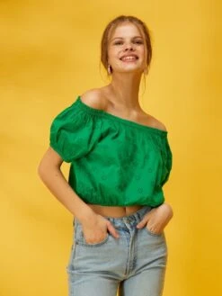 Crop Top Fantasía Con Bordado - VERDE