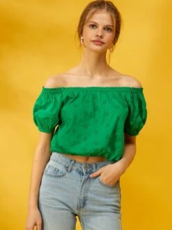 Crop Top Fantasía Con Bordado - VERDE -TrendyModa Ventas crop top fantasia con bordado verde zn673 3 frb5