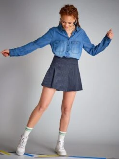 Falda Corta A Rayas - AZUL -TrendyModa Ventas falda corta a rayas azul adp26 1 frb6