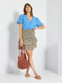 Falda Corta 'flores' Evasé - PURPURA