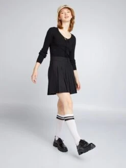 Falda Corta Plisada - Negro