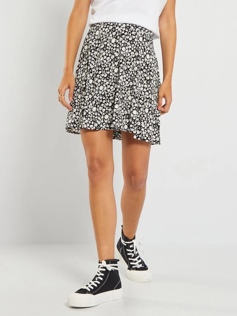 Falda Corta Vaporosa Con Estampado De Fantasía - NEGRO 4 Falda Corta Vaporosa Con Estampado De Fantasía - NEGRO - Imagen 2