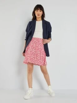 Falda Corta Vaporosa Con Estampado De Fantasía - ROSA -TrendyModa Ventas falda corta vaporosa con estampado de fantasia rosa zm314 4 frb2