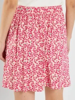 Falda Corta Vaporosa Con Estampado De Fantasía - ROSA -TrendyModa Ventas falda corta vaporosa con estampado de fantasia rosa zm314 4 frb3