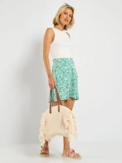 Falda Corta Vaporosa Con Estampado De Fantasía - VERDE -TrendyModa Ventas falda corta vaporosa con estampado de fantasia verde zm314 5 frb2